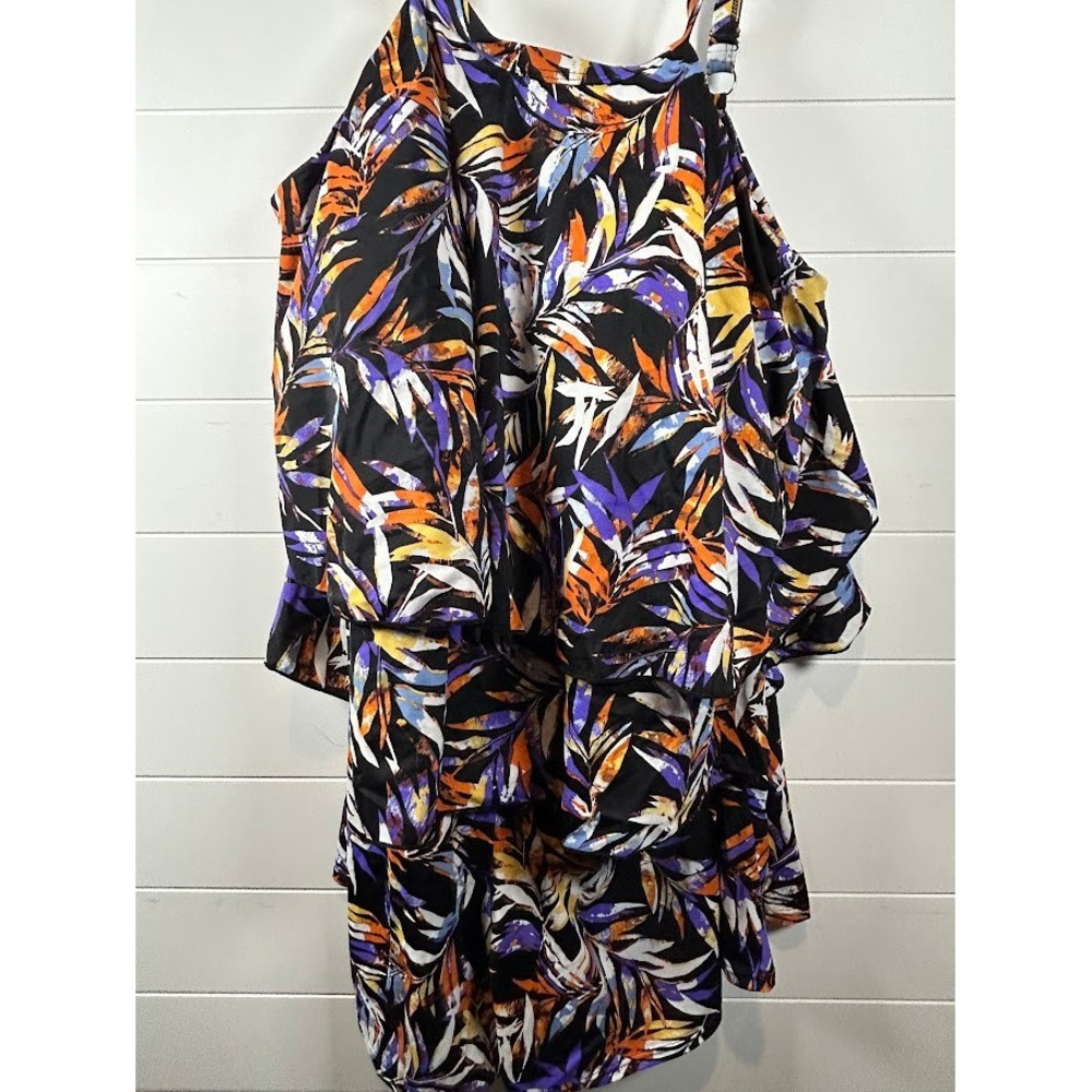 Fit 4 U Women 26W Tropical Leaf Tiered Ruffle Swim Romper Plus Size Colorful‎